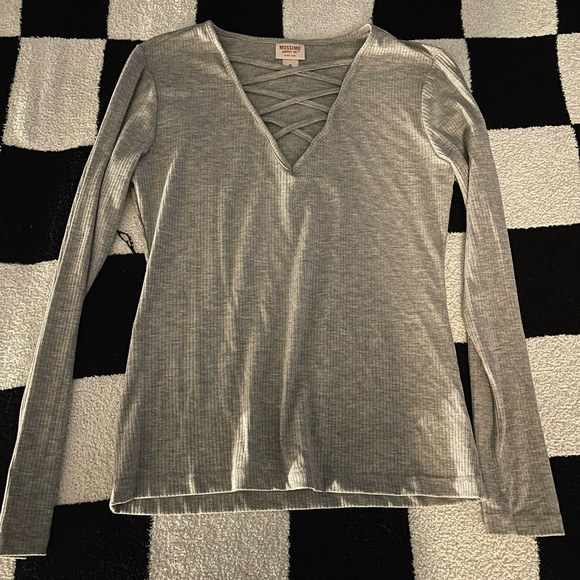 Tops Criss Cross Long Sleeve Gray Top Poshmark